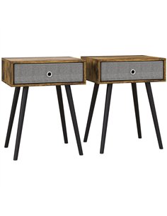 HOMCOM Bedside Table Set of 2, Industrial Nightstand, Tall End Table with Removable Fabric Drawer, Retro Chic Side Table Accent 