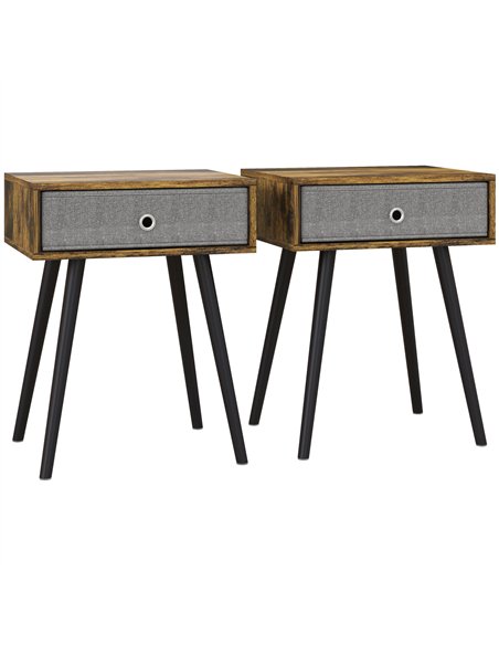HOMCOM Bedside Table Set of 2, Industrial Nightstand, Tall End Table with Removable Fabric Drawer, Retro Chic Side Table Accent  - pic 126111 | FastDaddyshop