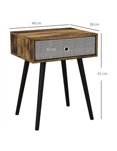 HOMCOM Bedside Table Set of 2, Industrial Nightstand, Tall End Table with Removable Fabric Drawer, Retro Chic Side Table Accent 