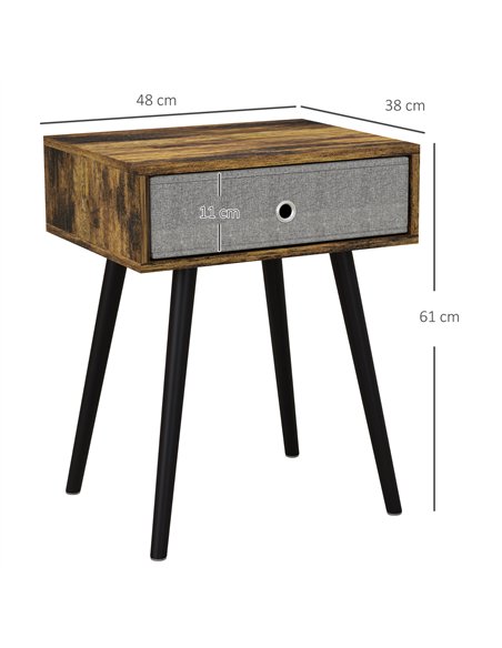 HOMCOM Bedside Table Set of 2, Industrial Nightstand, Tall End Table with Removable Fabric Drawer, Retro Chic Side Table Accent  - pic 126113 | FastDaddyshop