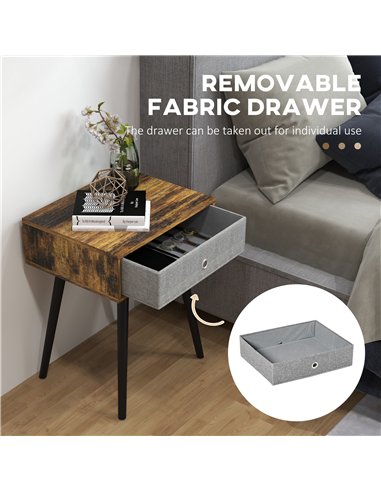 HOMCOM Bedside Table Set of 2, Industrial Nightstand, Tall End Table with Removable Fabric Drawer, Retro Chic Side Table Accent 