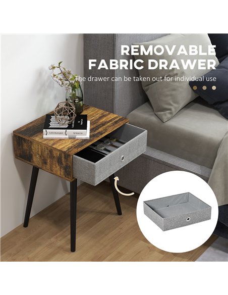 HOMCOM Bedside Table Set of 2, Industrial Nightstand, Tall End Table with Removable Fabric Drawer, Retro Chic Side Table Accent  - pic 126114 | FastDaddyshop