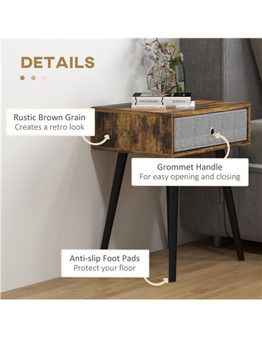 HOMCOM Bedside Table Set of 2, Industrial Nightstand, Tall End Table with Removable Fabric Drawer, Retro Chic Side Table Accent 
