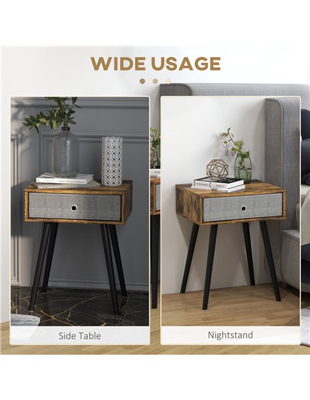 HOMCOM Bedside Table Set of 2, Industrial Nightstand, Tall End Table with Removable Fabric Drawer, Retro Chic Side Table Accent  - pic 126116 | FastDaddyshop