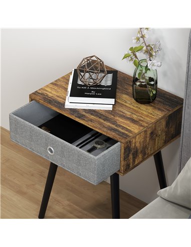 HOMCOM Bedside Table Set of 2, Industrial Nightstand, Tall End Table with Removable Fabric Drawer, Retro Chic Side Table Accent 