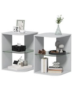 HOMCOM Modern Side Table Set of 2, Three Layer Bedside Table Nightstand with 2 Storage Shelves, for Living room, Bedroom, Grey
