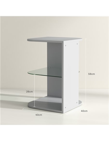 HOMCOM Modern Side Table Set of 2, Three Layer Bedside Table Nightstand with 2 Storage Shelves, for Living room, Bedroom, Grey - pic 126122 | FastDaddyshop