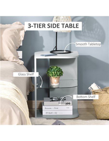 HOMCOM Modern Side Table Set of 2, Three Layer Bedside Table Nightstand with 2 Storage Shelves, for Living room, Bedroom, Grey - pic 126124 | FastDaddyshop