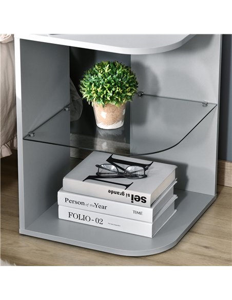 HOMCOM Modern Side Table Set of 2, Three Layer Bedside Table Nightstand with 2 Storage Shelves, for Living room, Bedroom, Grey - pic 126128 | FastDaddyshop
