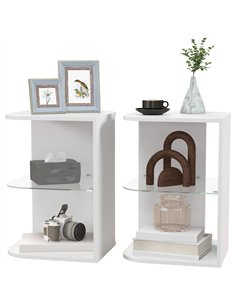 HOMCOM Modern Side Table Set of 2, Three Layer Bedside Table Nightstand with 2 Storage Shelves, for Living room, Bedroom, White