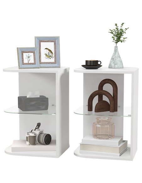 HOMCOM Modern Side Table Set of 2, Three Layer Bedside Table Nightstand with 2 Storage Shelves, for Living room, Bedroom, White - pic 126129 | FastDaddyshop