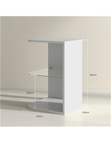 HOMCOM Modern Side Table Set of 2, Three Layer Bedside Table Nightstand with 2 Storage Shelves, for Living room, Bedroom, White