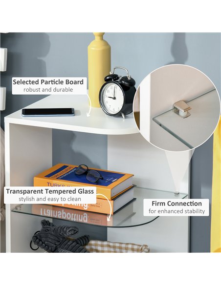 HOMCOM Modern Side Table Set of 2, Three Layer Bedside Table Nightstand with 2 Storage Shelves, for Living room, Bedroom, White - pic 126132 | FastDaddyshop