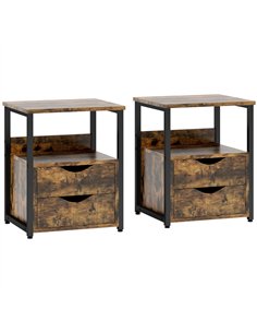 HOMCOM Industrial Side Table Set of 2, Sofa Table with Drawer, Bedside Cabinet with Storage Shelf, Slim Nightstand for Living Ro