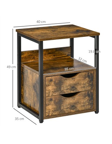 HOMCOM Industrial Side Table Set of 2, Sofa Table with Drawer, Bedside Cabinet with Storage Shelf, Slim Nightstand for Living Ro