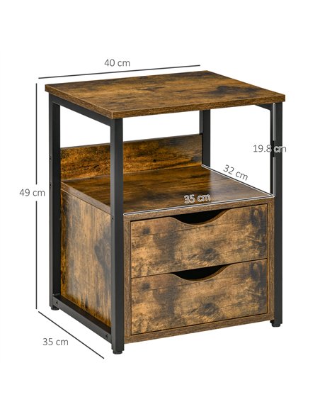HOMCOM Industrial Side Table Set of 2, Sofa Table with Drawer, Bedside Cabinet with Storage Shelf, Slim Nightstand for Living Ro - pic 126140 | FastDaddyshop