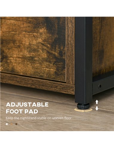 HOMCOM Industrial Side Table Set of 2, Sofa Table with Drawer, Bedside Cabinet with Storage Shelf, Slim Nightstand for Living Ro