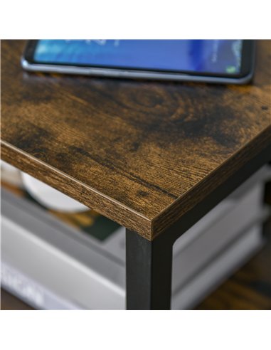 HOMCOM Industrial Side Table Set of 2, Sofa Table with Drawer, Bedside Cabinet with Storage Shelf, Slim Nightstand for Living Ro