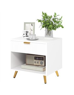 HOMCOM Elegant Bedside Table, with Drawer and Shelf - White/Gold Tone