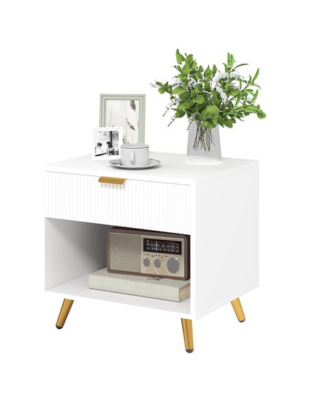 HOMCOM Elegant Bedside Table, with Drawer and Shelf - White/Gold Tone - pic 126147 | FastDaddyshop
