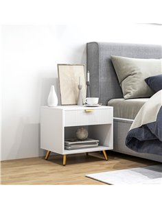 HOMCOM Elegant Bedside Table, with Drawer and Shelf - White/Gold Tone 2