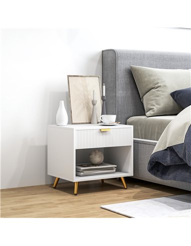HOMCOM Elegant Bedside Table, with Drawer and Shelf - White/Gold Tone