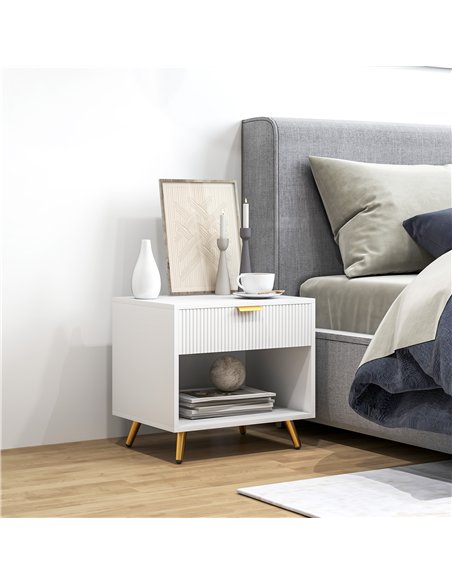 HOMCOM Elegant Bedside Table, with Drawer and Shelf - White/Gold Tone - pic 126148 | FastDaddyshop