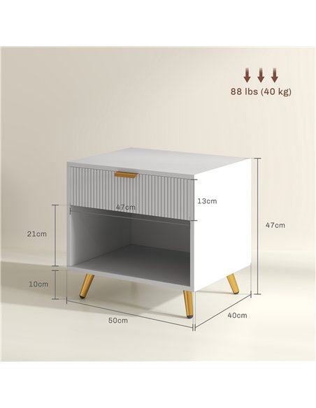 HOMCOM Elegant Bedside Table, with Drawer and Shelf - White/Gold Tone - pic 126149 | FastDaddyshop