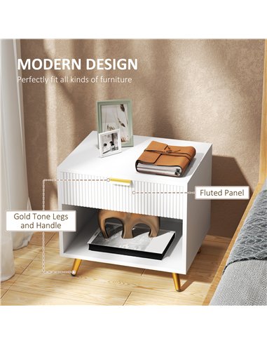 HOMCOM Elegant Bedside Table, with Drawer and Shelf - White/Gold Tone