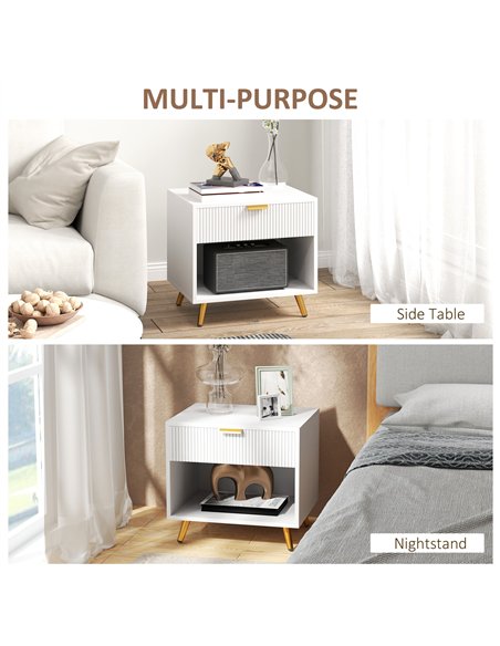 HOMCOM Elegant Bedside Table, with Drawer and Shelf - White/Gold Tone - pic 126152 | FastDaddyshop