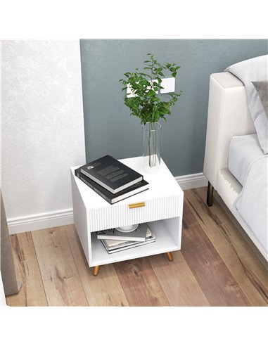 HOMCOM Elegant Bedside Table, with Drawer and Shelf - White/Gold Tone