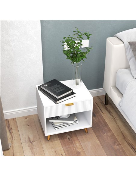 HOMCOM Elegant Bedside Table, with Drawer and Shelf - White/Gold Tone - pic 126154 | FastDaddyshop