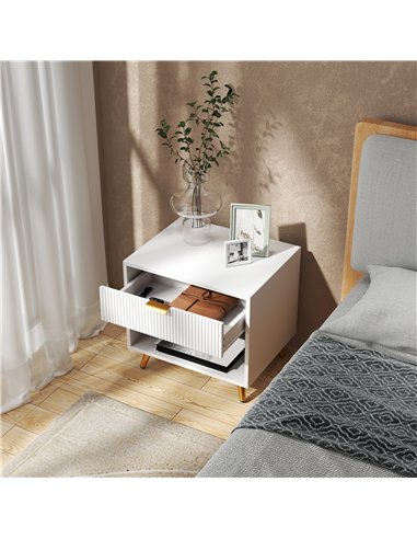 HOMCOM Elegant Bedside Table, with Drawer and Shelf - White/Gold Tone