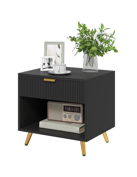 HOMCOM Elegant Bedside Table, with Drawer and Shelf - Black/Gold Tone - pic 126156 | FastDaddyshop
