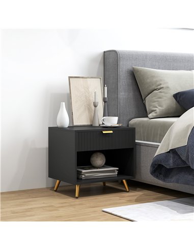 HOMCOM Elegant Bedside Table, with Drawer and Shelf - Black/Gold Tone