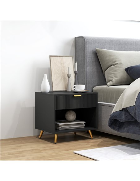 HOMCOM Elegant Bedside Table, with Drawer and Shelf - Black/Gold Tone - pic 126157 | FastDaddyshop