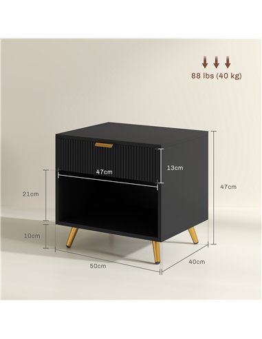 HOMCOM Elegant Bedside Table, with Drawer and Shelf - Black/Gold Tone