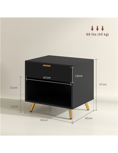 HOMCOM Elegant Bedside Table, with Drawer and Shelf - Black/Gold Tone - pic 126158 | FastDaddyshop