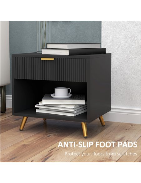 HOMCOM Elegant Bedside Table, with Drawer and Shelf - Black/Gold Tone - pic 126162 | FastDaddyshop