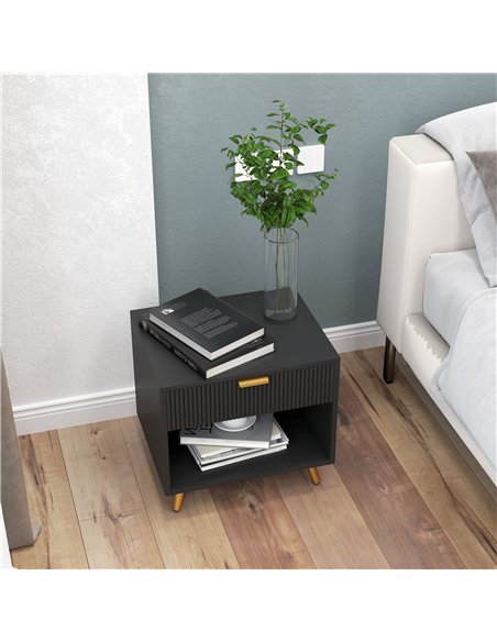 HOMCOM Elegant Bedside Table, with Drawer and Shelf - Black/Gold Tone - pic 126163 | FastDaddyshop