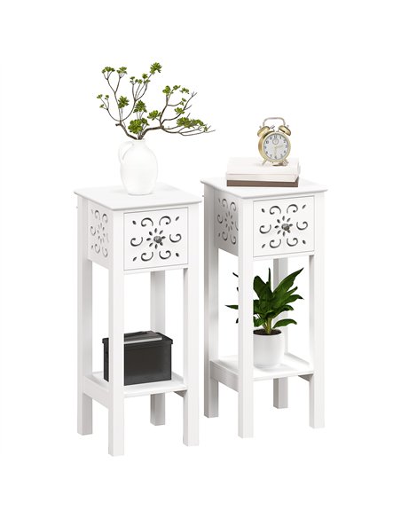 HOMCOM Set of Two Elegant Floral Cut-Out Side Tables - White - pic 126165 | FastDaddyshop