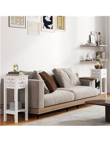 HOMCOM Set of Two Elegant Floral Cut-Out Side Tables - White