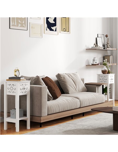 HOMCOM Set of Two Elegant Floral Cut-Out Side Tables - White - pic 126166 | FastDaddyshop