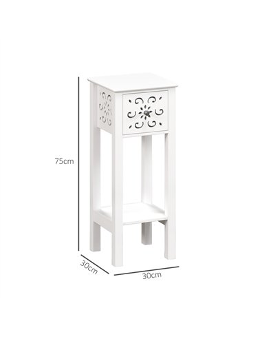 HOMCOM Set of Two Elegant Floral Cut-Out Side Tables - White