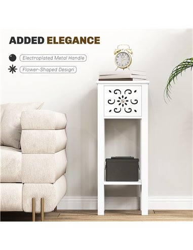HOMCOM Set of Two Elegant Floral Cut-Out Side Tables - White