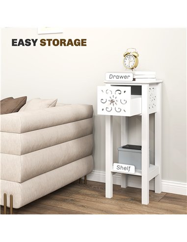 HOMCOM Set of Two Elegant Floral Cut-Out Side Tables - White