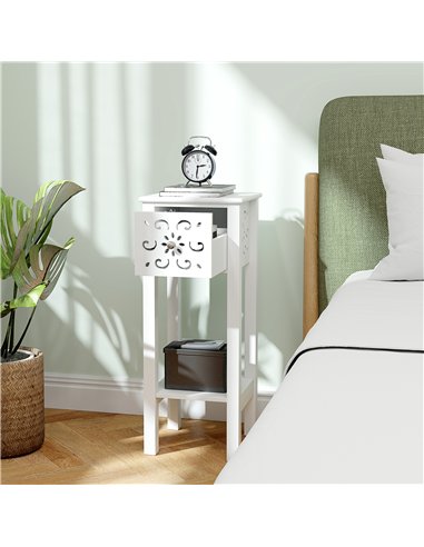HOMCOM Set of Two Elegant Floral Cut-Out Side Tables - White