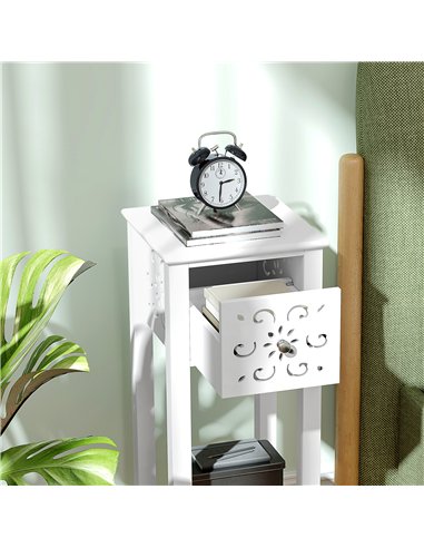 HOMCOM Set of Two Elegant Floral Cut-Out Side Tables - White