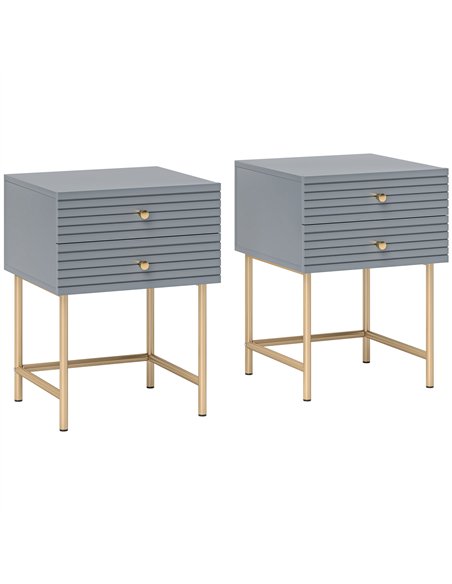 HOMCOM Set of Two Elegant Bedside Tables - Grey/Gold-Tone - pic 126174 | FastDaddyshop