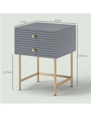 HOMCOM Set of Two Elegant Bedside Tables - Grey/Gold-Tone